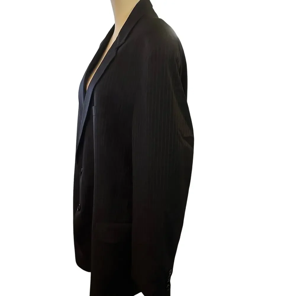 Joseph Abboud 100% Wool American Soft Suit Jacket, Black Pinstripe, Size 48 Long